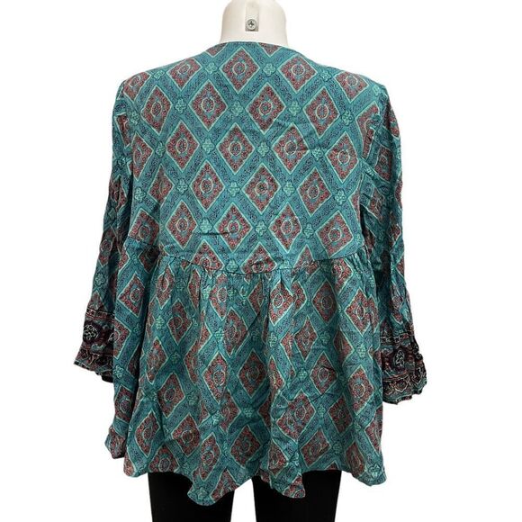 O’ NEILL teal boho‎ open front kimono beach cover up size XS - S paisley green - Picture 3 of 9
